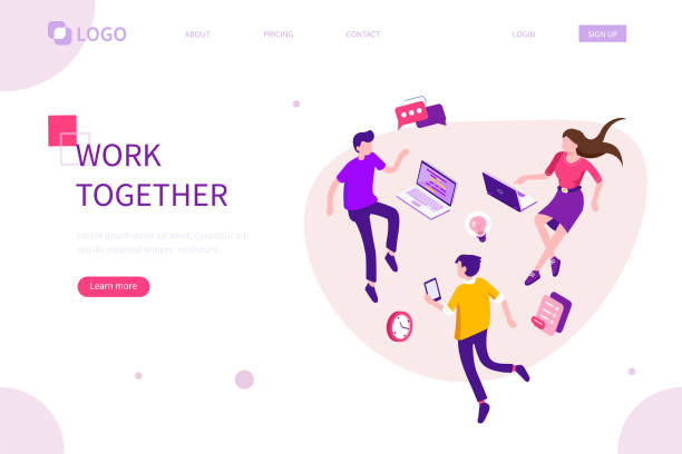 work together People team work together. Can use for web banner, infographics, hero images. Flat isometric vector illustration isolated on white background. creative occupation illustrations stock illustrations