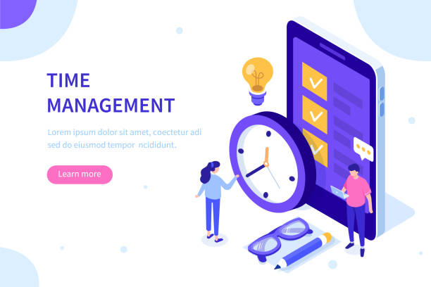 time management Time management concept. Can use for web banner, infographics, hero images. Flat isometric vector illustration isolated on white background. time management stock illustrations