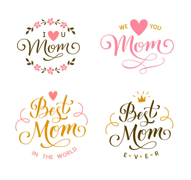 I love you mom. Best mom ever. Decortative  calligraphic text. Vector illustration Set of lettering for Mothers day design i love you mom stock illustrations