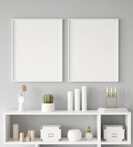 istock Mock up poster frame closeup in interior background, Scandinavian style 1130663306