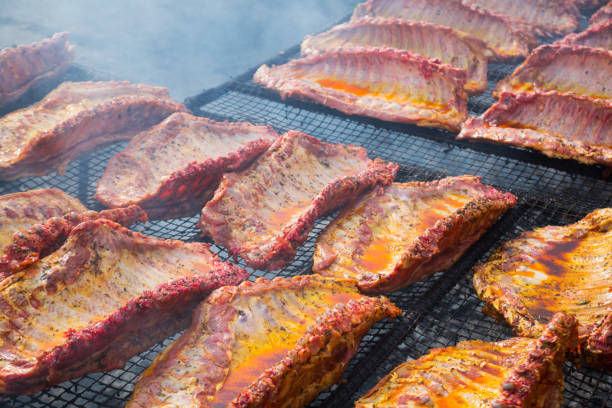 istock Meat ribs of pig roasting on barbecue 1130664865