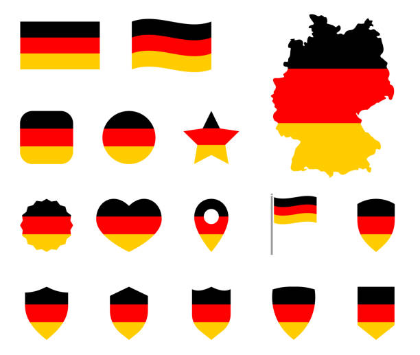 ilustrações, clipart, desenhos animados e ícones de ícones da bandeira de alemanha ajustados, símbolo alemão da bandeira - german culture