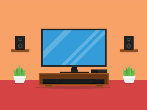 illustrazioni stock, clip art, cartoni animati e icone di tendenza di smart tv in salotto - living room
