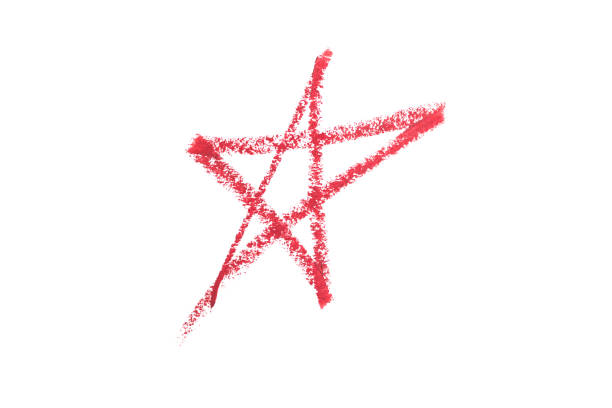 Delicate red textured lipstick stroke shaped star and isolated on white. Color stroke.