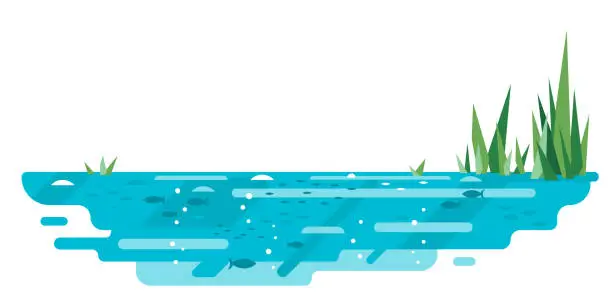 Vector illustration of Small pond with reed in flat style