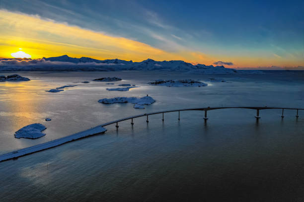Sommaroy Island  aerial view Northern Norway Spectacular Norwegian natural landscape Sommaroy Island  aerial view amazing sunset Scandinavian arctic condition Northern Norway Europe sommaroy stock pictures, royalty-free photos & images