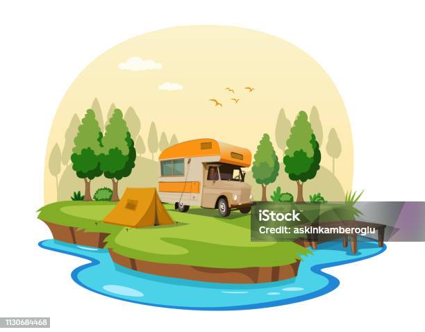 Caravan Stock Illustration - Download Image Now - Motor Home, Camping, Camper Trailer