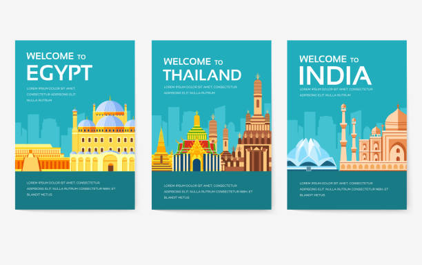 Country of Egypt, India, Thailand card set. Travel of the world of flyer, magazines, poster, book cover, banner. Layout infographic template illustration page Country of Egypt, India, Thailand card set. Travel of the world of flyer, magazines, poster, book cover banner Layout infographic template illustration honeymoon book stock illustrations