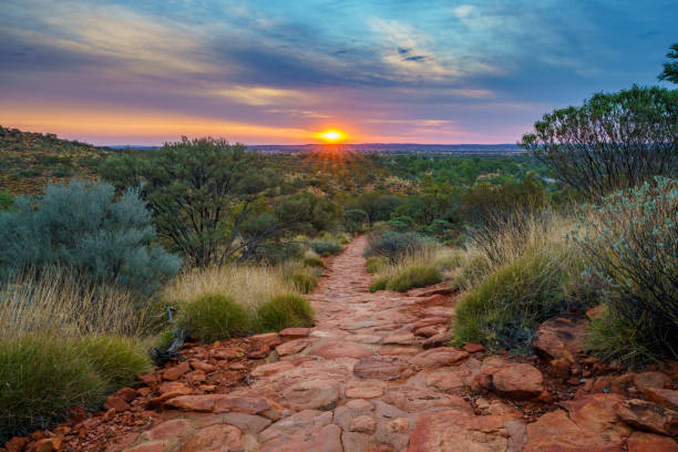 wandern könige schlucht bei sonnenuntergang, wasserarrka-nationalpark, nördliches gebiet, australien 35 - watarrka national park stock-fotos und bilder