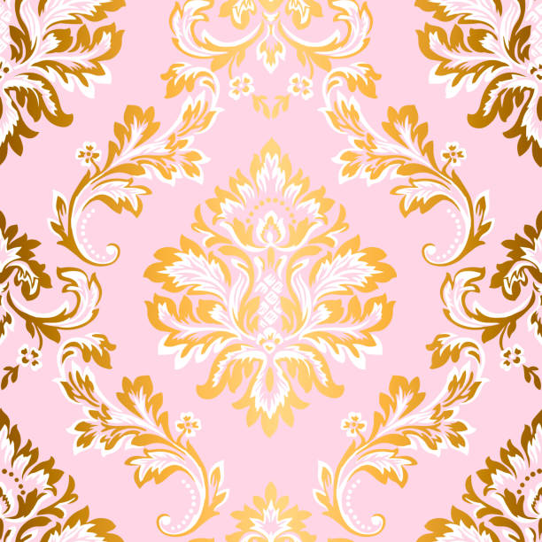 ilustrações, clipart, desenhos animados e ícones de padrão de damasco sem emenda. elegante textura clássica. luxo real, victorian, elementos barrocos. adequado para o tecido, têxteis, papel de parede. de fundo vector floral. - baroque style wallpaper pink retro revival