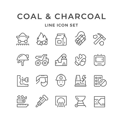 Set line icons of coal and charcoal isolated on white. Vector illustration