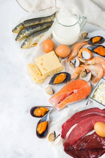 istock Assortment of healthy vitamin B12, cobalamin source food 1130686254