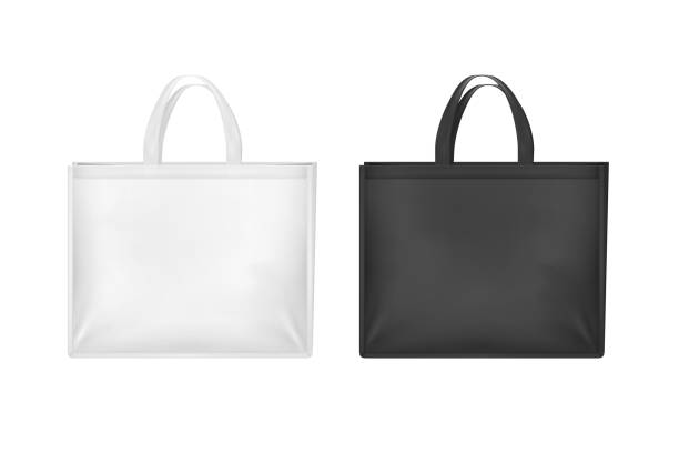 illustrations, cliparts, dessins animés et icônes de réaliste 3d détaillée blanc et noir cabas vide vente sacs ensemble. vector - tote bag
