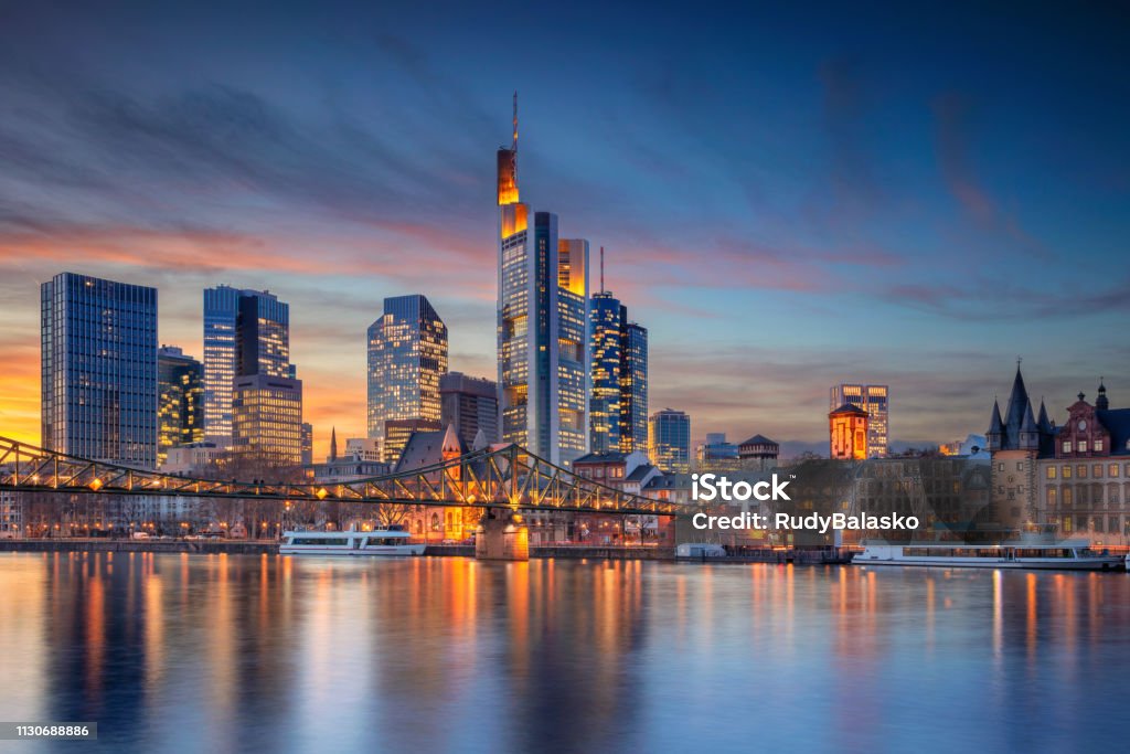 Frankfurt am Main, Germany. Cityscape image of Frankfurt am Main skyline during beautiful sunset. Frankfurt - Main Stock Photo
