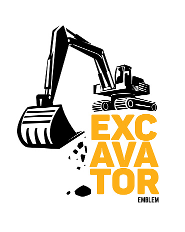 Stylized excavator. Vector illustration emblem