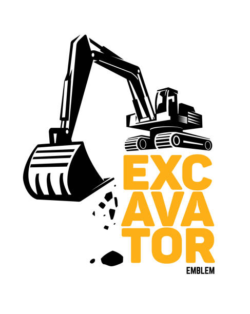 Stylized excavator. Vector Stylized excavator. Vector illustration emblem construction vehicle stock illustrations