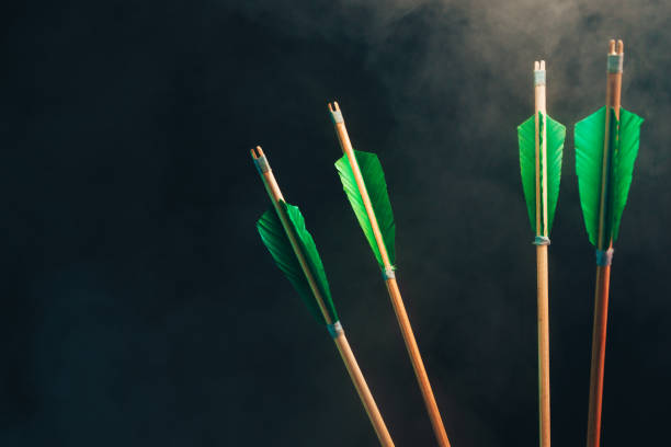 istock Four wood arrow. Beautiful smog background. Medieval weapons are handmade. 1130689842