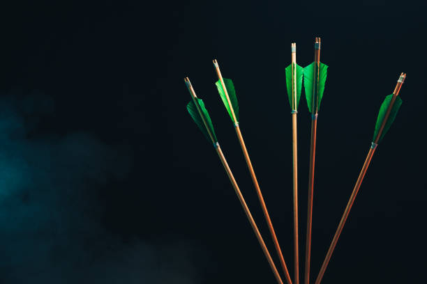 istock Five wood arrow. Beautiful smog background. Medieval weapons are handmade. 1130689992