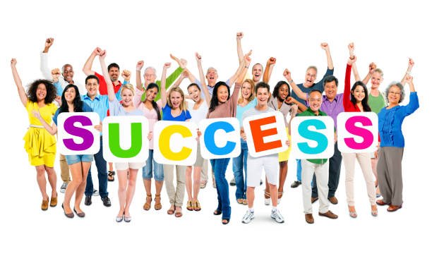istock Large group of diverse multi-ethnic people holding white placards with letters forming the word 
