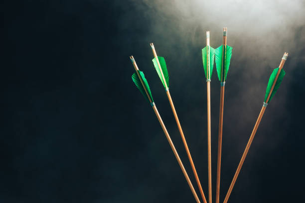 istock Five wood arrow. Beautiful smog background. Medieval weapons are handmade. 1130690029