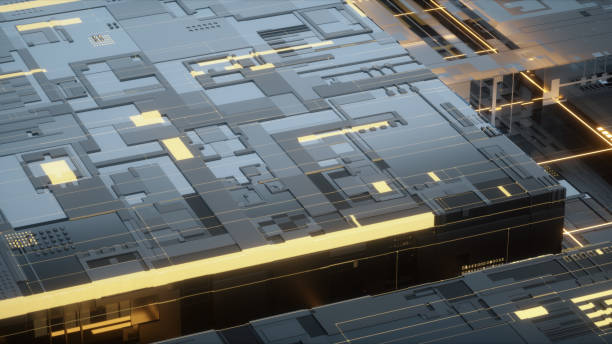 istock Cyber City. Printed circuit board PCB technology repetition. 1130690033