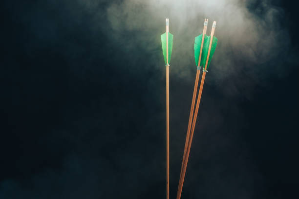 istock Three wood arrow. Beautiful  smog background. Medieval weapons are handmade. 1130690146