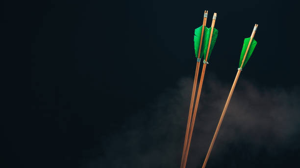 istock Three wood arrow. Beautiful  smog background. Medieval weapons are handmade. 1130690154