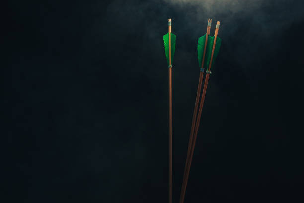 istock Three wood arrow. Beautiful  smog background. Medieval weapons are handmade. 1130690173
