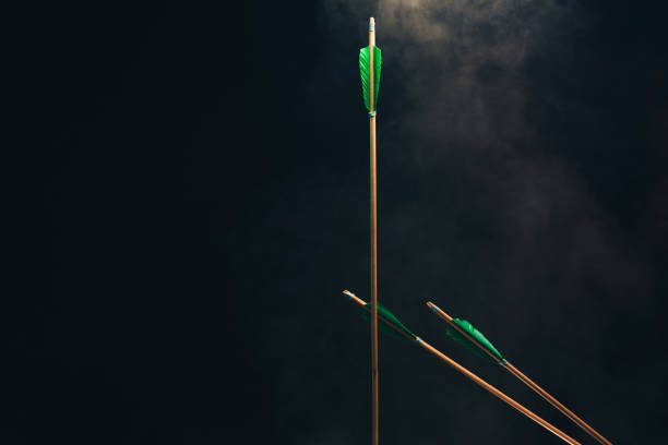 istock Three wood arrow. Beautiful  smog background. Medieval weapons are handmade. 1130690205