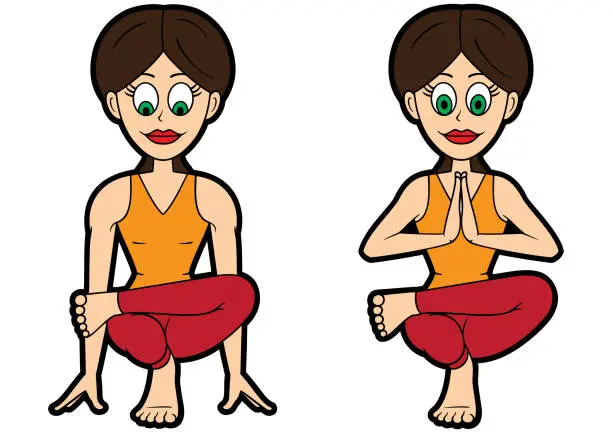 Vector illustration of Yoga asana set half lotus tiptoe balance pose