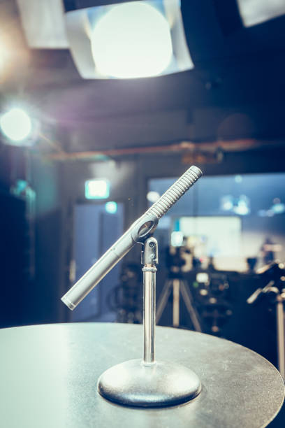 Speaker on the stage: Young Caucasian man is talking into a mirophone
