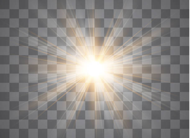 illustrazioni stock, clip art, cartoni animati e icone di tendenza di effetto luminoso del bagliore della luce solare trasparente vettoriale. - light beam immagine