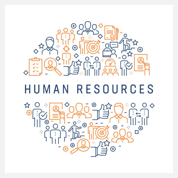 Human Resources Concept - Colorful Line Icons, Arranged in Circle Human Resources Concept - Colorful Line Icons, Arranged in Circle recruitment patterns stock illustrations