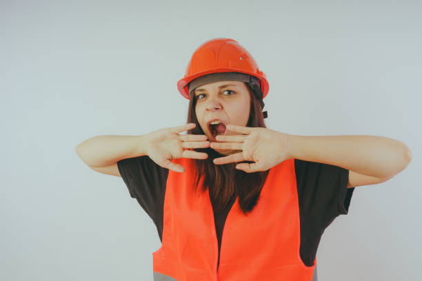 istock Girl construction worker, road worker or longshoreman 1130699230