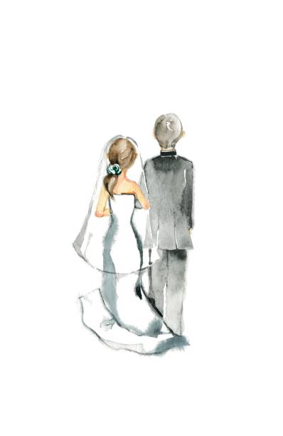 ślub - rear view people white background elegance stock illustrations