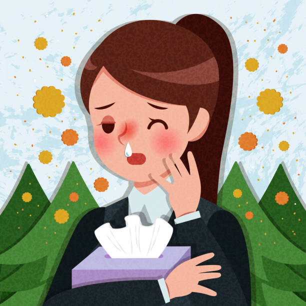 ilustrações, clipart, desenhos animados e ícones de mulher dos desenhos animados com febre de feno - hay fever