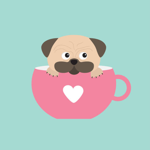 Pug Dog Mops Paw Sitting In Pink Cup With Heart Cute Cartoon Character Flat  Design Isolated Blue Background Stock Illustration - Download Image Now -  iStock