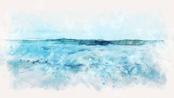 Abstract sea soft wave watercolor illustration painting background. stock photo