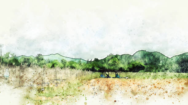 istock Abstract mountain range on watercolor illustration painting background. 1130705826