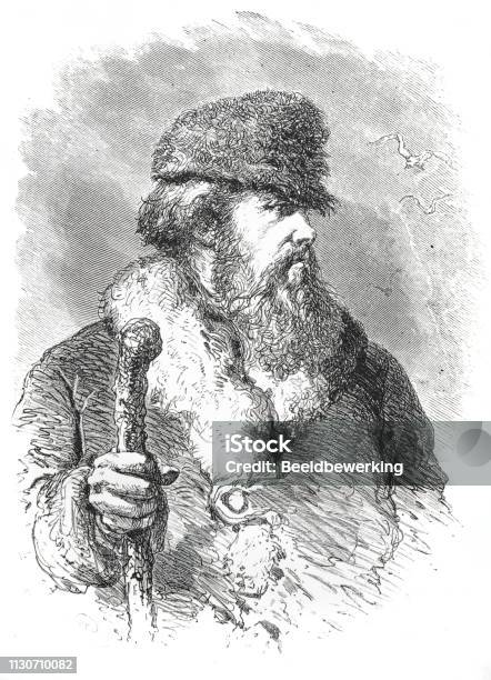 Russian Ship Pilot With Beard And Fur Hat Illustration 1873 The Earth And Her People Stock Illustration - Download Image Now