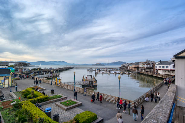 Photo of Pier 39 with Alcatraz island on background