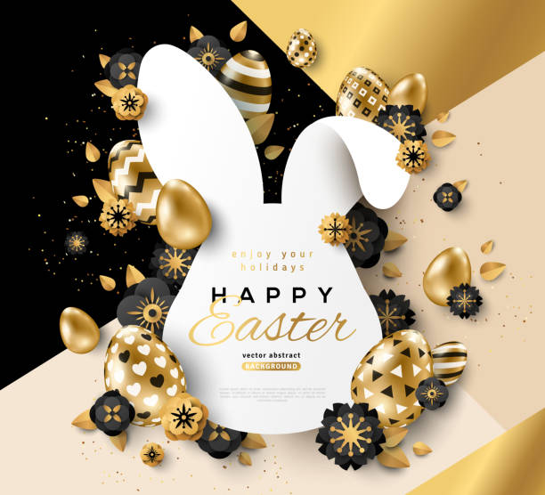 illustrazioni stock, clip art, cartoni animati e icone di tendenza di cornice di coniglio d'oro pasquale - easter ornament