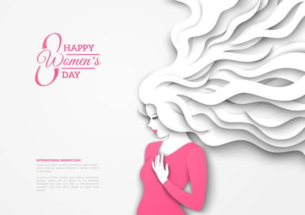Pretty woman with long hair Pretty girl silhouette with paper cut long hair on white background. Vector Illustration. 8 March, International Womens Day. hair posters for salon stock illustrations