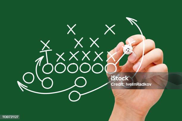 Coach Drawing American Football Playbook Stock Photo - Download Image Now - American Football - Sport, Match - Sport, Planning