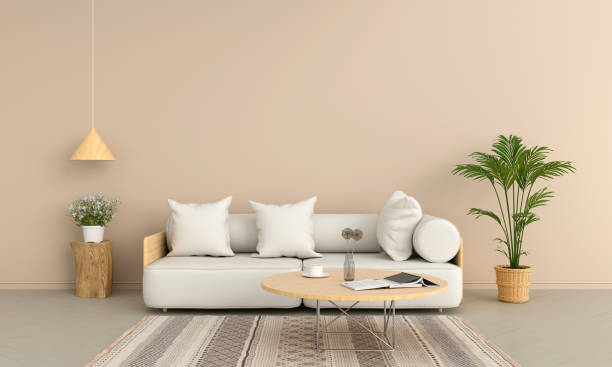 istock Sofa and round table in brown living room,3D rendering 1130722954