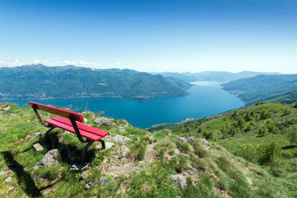 vista do lago maggiore, ticino, switzerland - european alps europe high up lake - fotografias e filmes do acervo