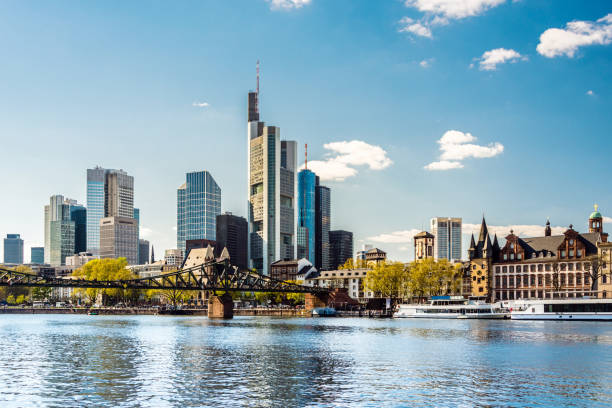 Frankfurt am Main, Iron Steg and Skyline, Germany stock photo
