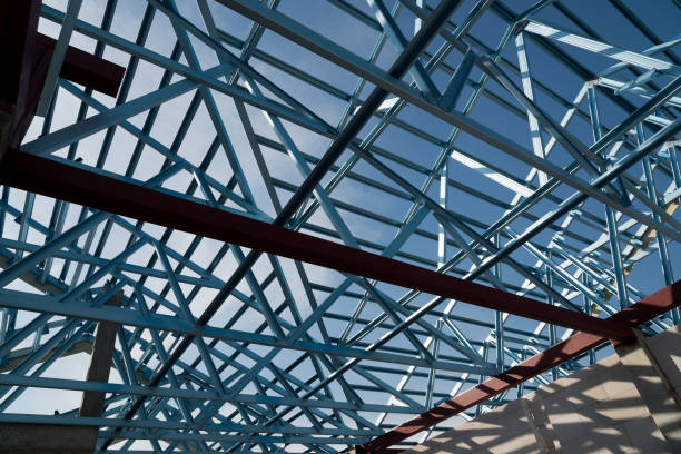 istock Structure of steel roof frame for building construction. 1130726546