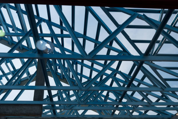 istock Structure of steel roof frame for building construction. 1130726591