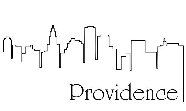 Providence city one line drawing abstract background with cityscape One line drawing abstract background with American city providence stock illustrations